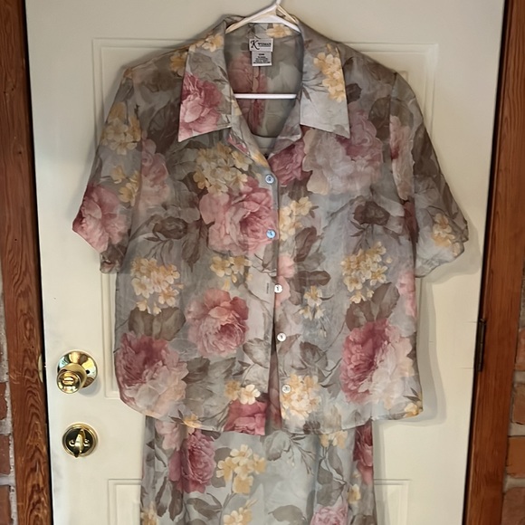 2 pc set Floral Dress & Jacket Sage Green & Pink K Woman 20W NWT - Picture 2 of 6